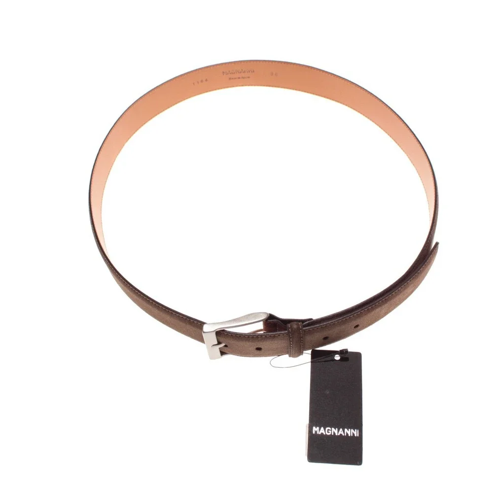Magnanni NWT Classic Belt Size 38 US in Solid Brown Suede Leather Made in Spain
